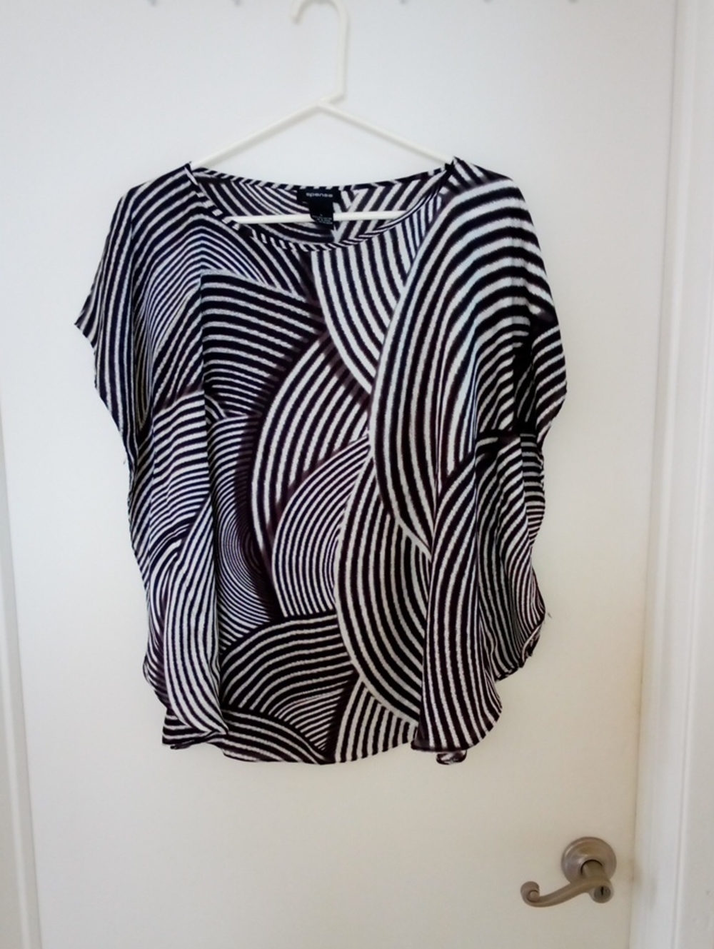 Spense Black & White Curved Stripe Dolman Blouse